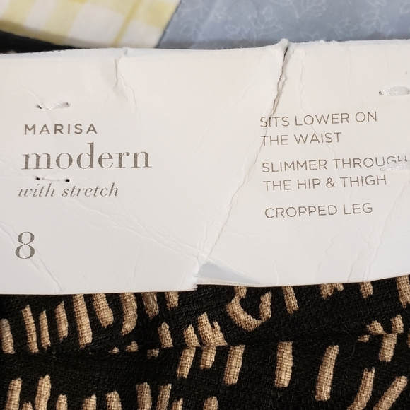NEW LOFT Marisa Modern  Black Cream Abstract Cropped Pants Stretch Ankle Summer - Picture 10 of 14